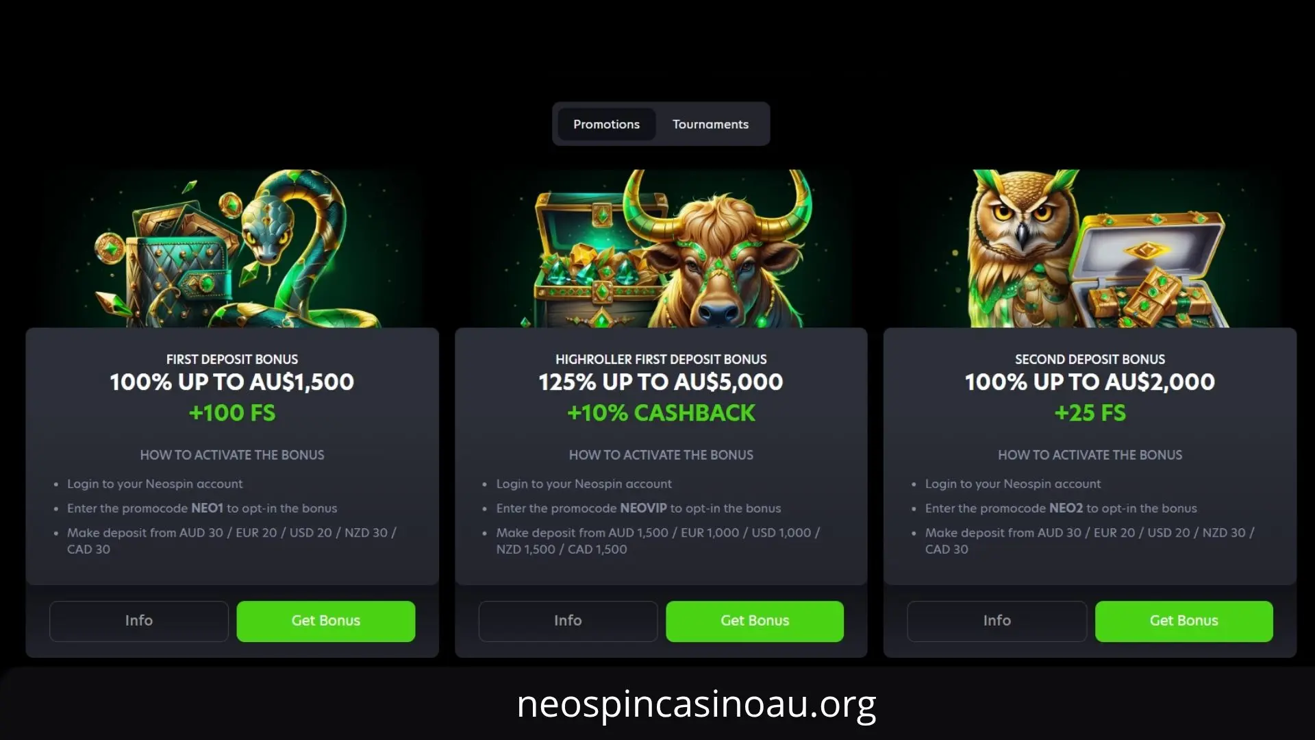 NeoSpin Casino promo code and bonuses